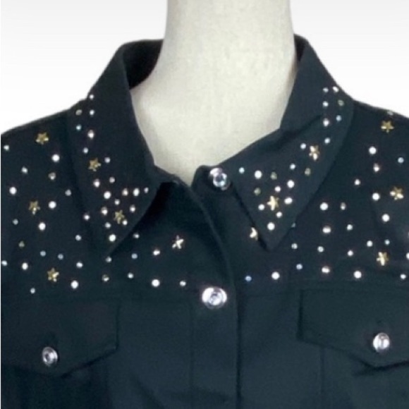 NEW Quacker Factory black jean jacket size 2X bling sequins stars rhinestones - Picture 6 of 8